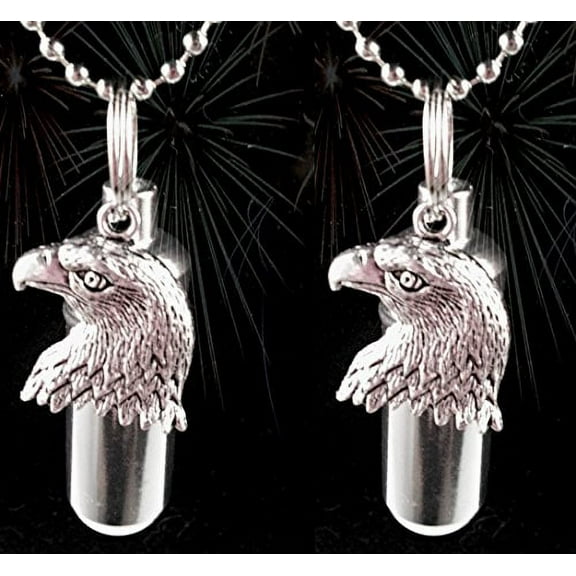Set of TWO Patriotic BALD EAGLE CREMATION URN Keychain Engraved with American Flags - Incudes with Velvet Pouch & Fill Kit
