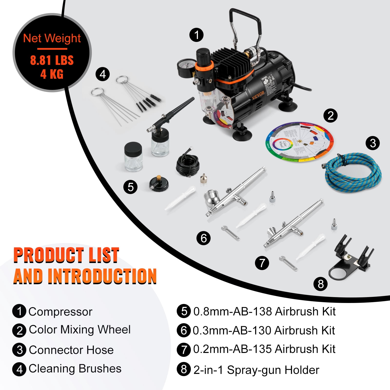VEVOR Airbrush Ensemble, Expert Airbrush Kit with Compressor, Multi-Use Dual-Action Gravity Feed Airbrush System for Art, Nails, Cookies, Tattoos