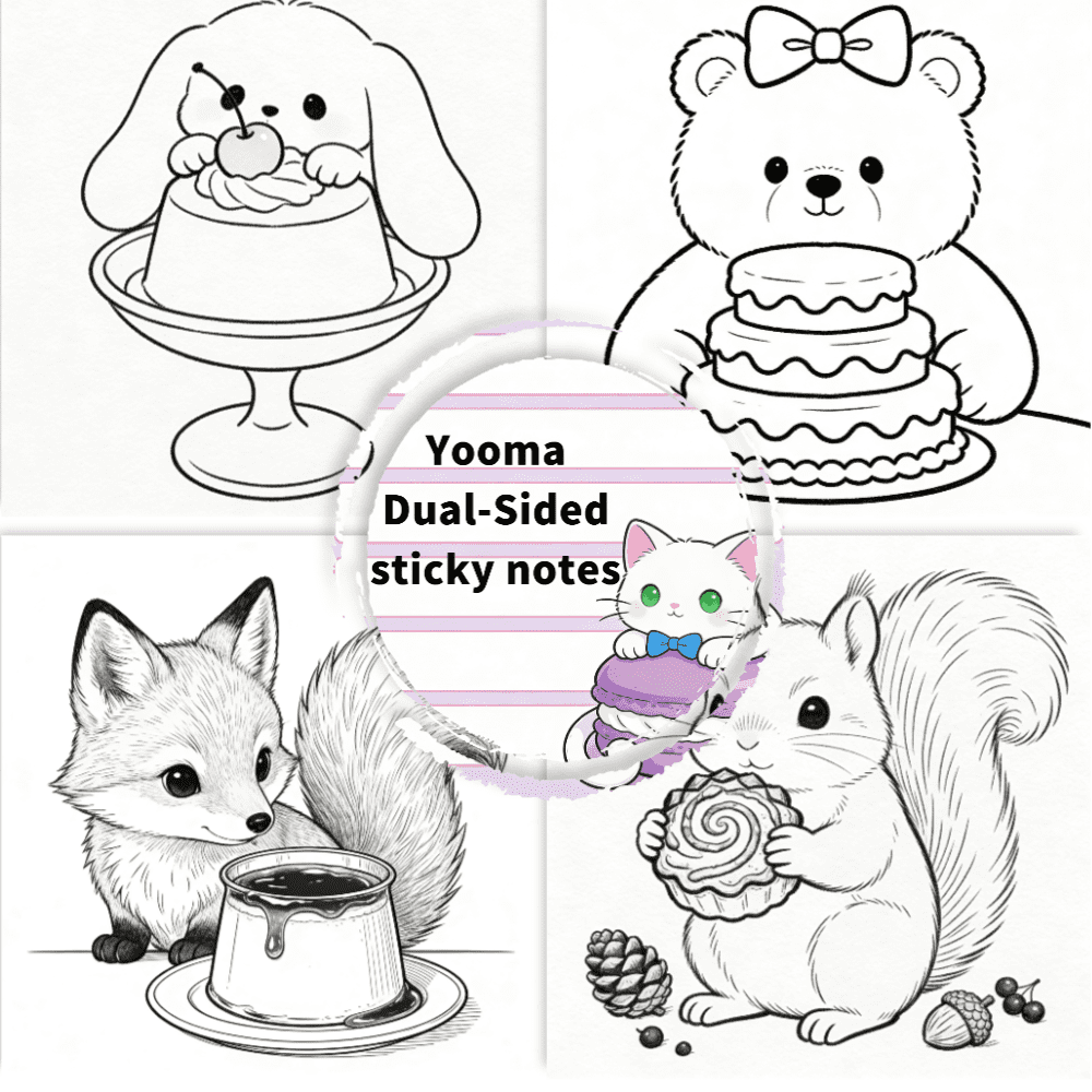 100 Pcs Original Unique Sticky Notes: Double-Sided (Coloring + Reminder), No-Repeat Design for Home Office