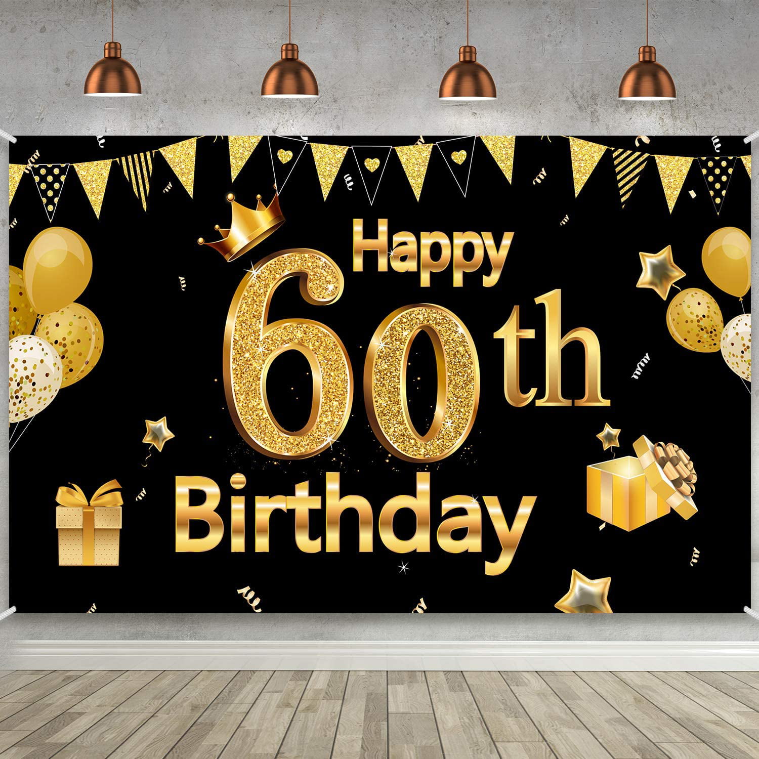 60 Bday Party Supplies Decorations Large 60th Birthday Party Sign Blue Happy 60th Birthday Banner 