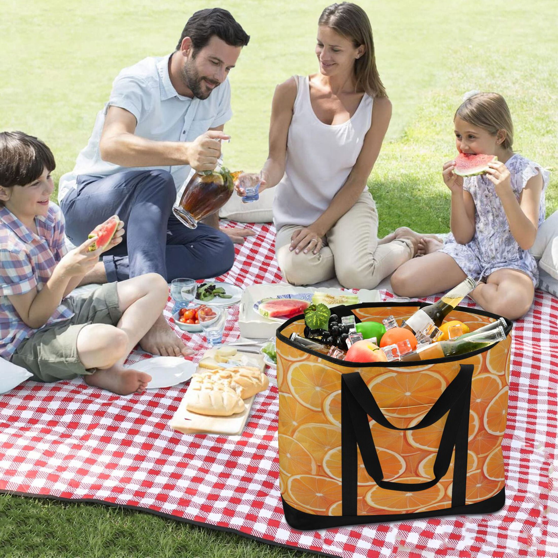 Large Hand-held Ice Pack Picnic Bag Insulation and Refrigeration Suitable for Shopping Picnics and Camping Orange Sliced Orange