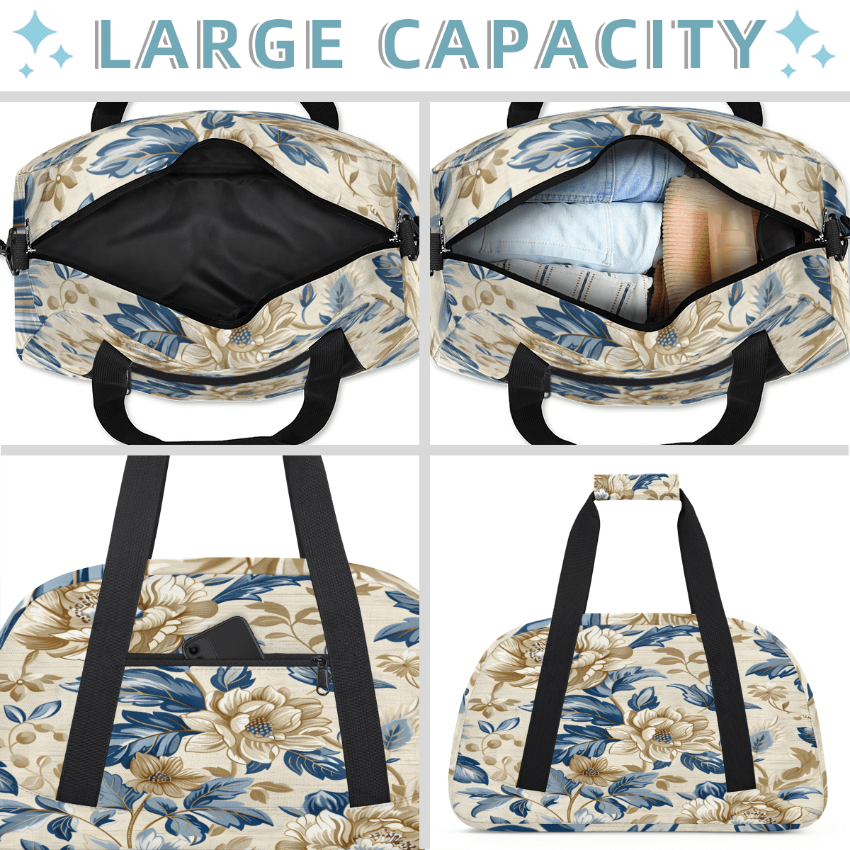 Herdesigns Flower Vintage Sports Duffle Bag for Women & Men, Gym Bag Dance Bag Overnight Bag Carry On Weekender Travel Bag