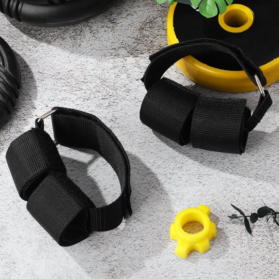 IMIKEYA Set of 2 Black Dumbbell Foot Straps with Adjustable Bands for Effective Gym Leg and Workouts