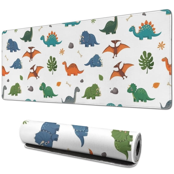 Long Mouse Pads for Desk,White Dinosaurs Fossils Plants Pattern Desk Mats on Top Of Desks, Desk Mouse Pad Extra Large with 3mm Non-Slip Base and Stitched Edge for Gaming,Office,Work,Home 31.5"x11.8"