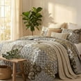 thumbnail image 4 of DaDa Bedding Bohemian Olive Brown Moroccan Paisley Floral Filigree Patchwork Cotton Bedspread Set (JHW-885), 4 of 11