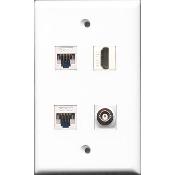 RiteAV - 1 Port HDMI and 1 Port BNC 2 Port Cat5e Ethernet White Wall Plate