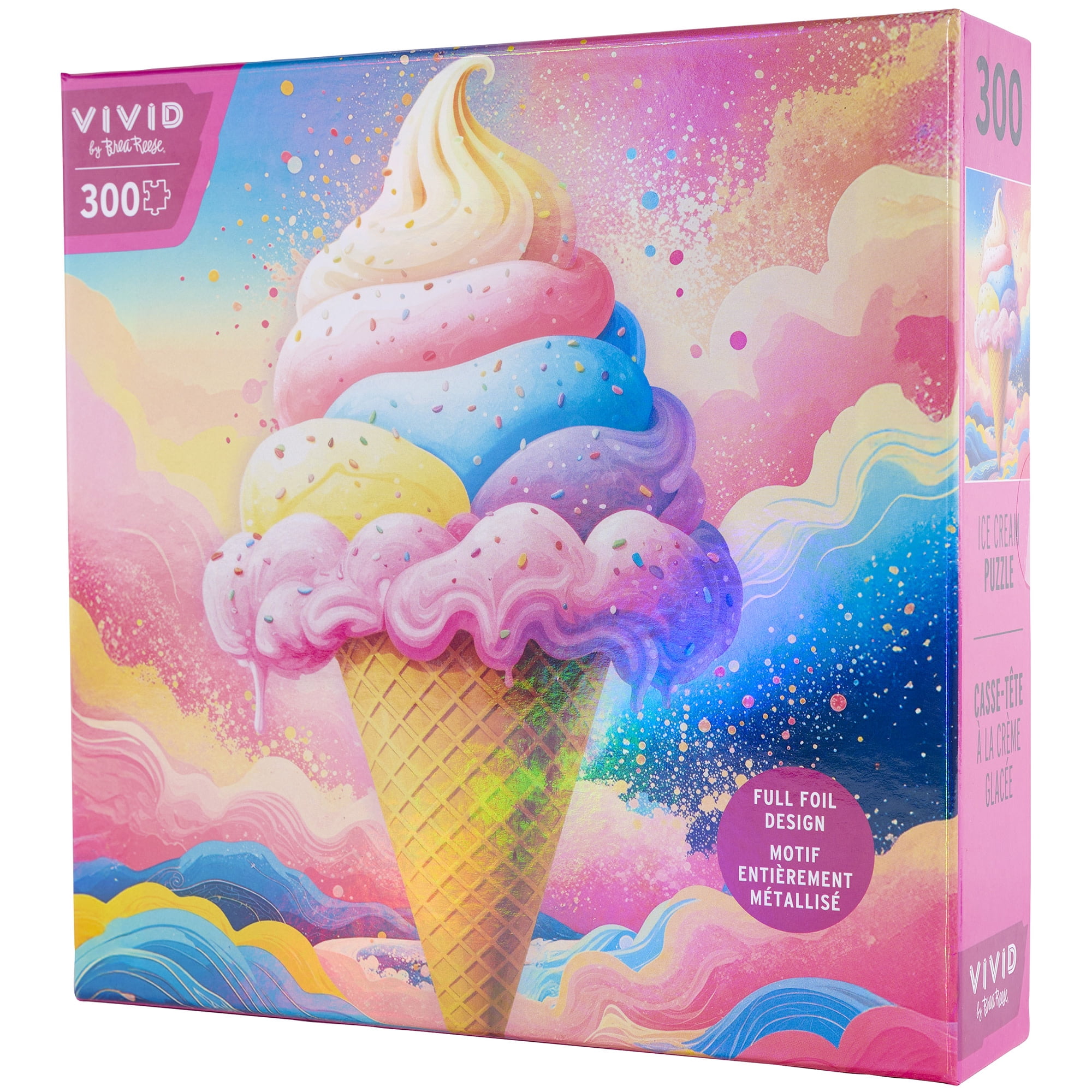 Vivid by Brea Reese: 300 Piece Puzzle - Ice Cream - Pastel Dessert Cloud Sky Scene Jigsaw, Holographic Foil, Soft-Touch Pieces, Image Reference Poster