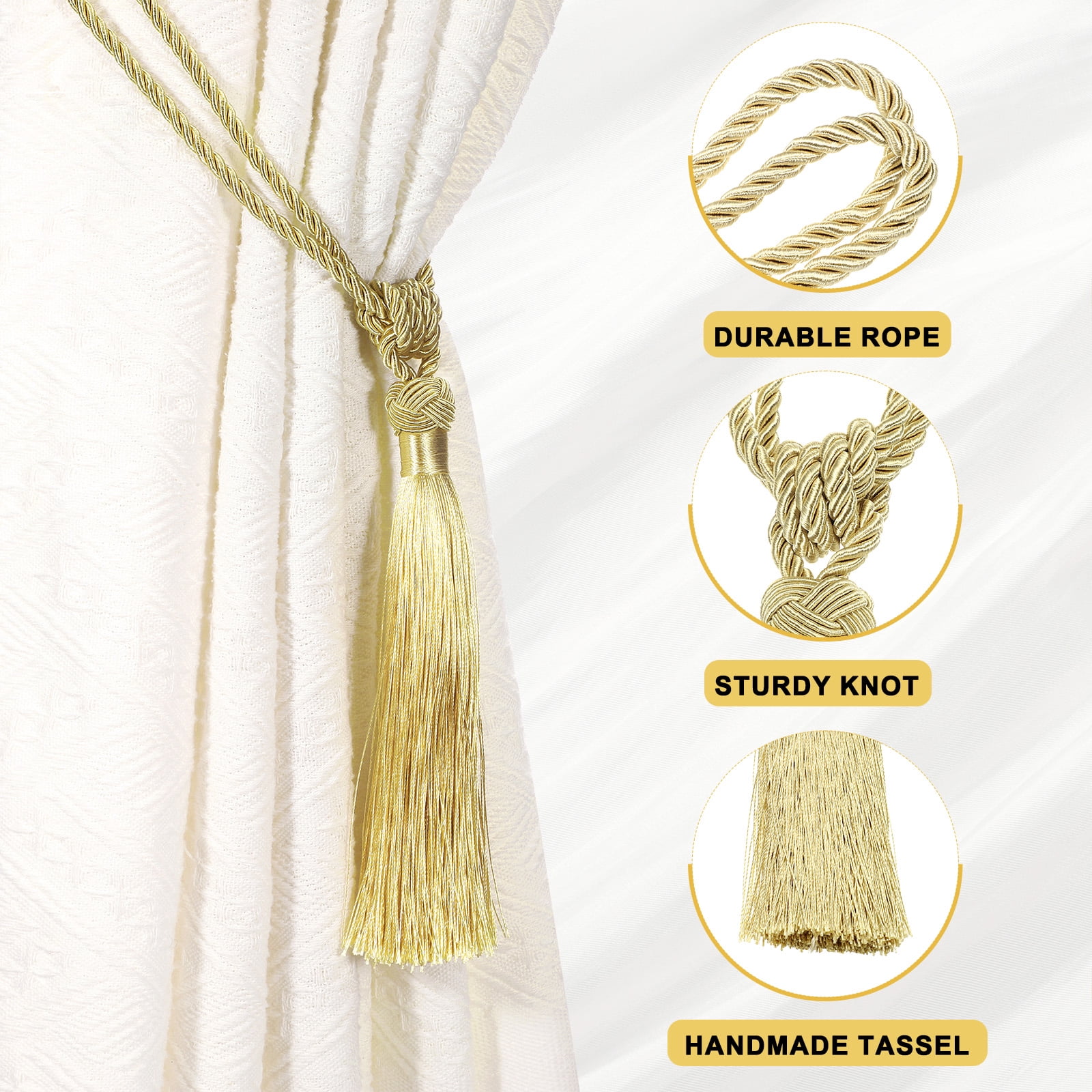 Unique Bargains Handmade Elegant Curtain Tiebacks Tassel Home Decor Gold Tone 2 Pcs