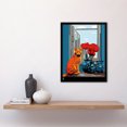 thumbnail image 4 of Ginger Cat Perched on Table with Flowers Stylised Artwork Blue Orange Red Rose Bouquets in Glass Vases Art Print Framed Poster Wall Decor 12x16 inch, 4 of 5