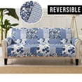 thumbnail image 2 of Great Bay Home Patchwork Scalloped Printed Furniture Protector Stain Resistant Couch Cover (Sofa, Navy), 2 of 5