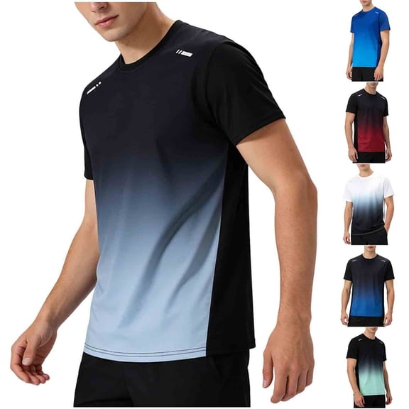 APEXFWDT Big&Tall Gradient Print Athletic T Shirts for Men Cooling Mesh Quick Dry Short Sleeve Tee Tops,L,Blue