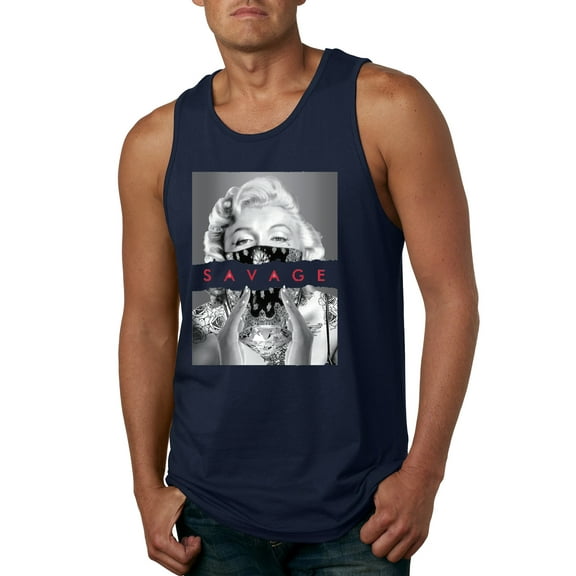 Wild Bobby, Marilyn Savage Bandana, Streetwear, Men Graphic Tank Top, Navy, Large