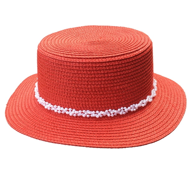 Sombrero de ala ancha y plana con parte superior de perla para mujer, de circunferencia de 56 a 58 cm, sombrero para el sol, plegable, para exteriores, para verano