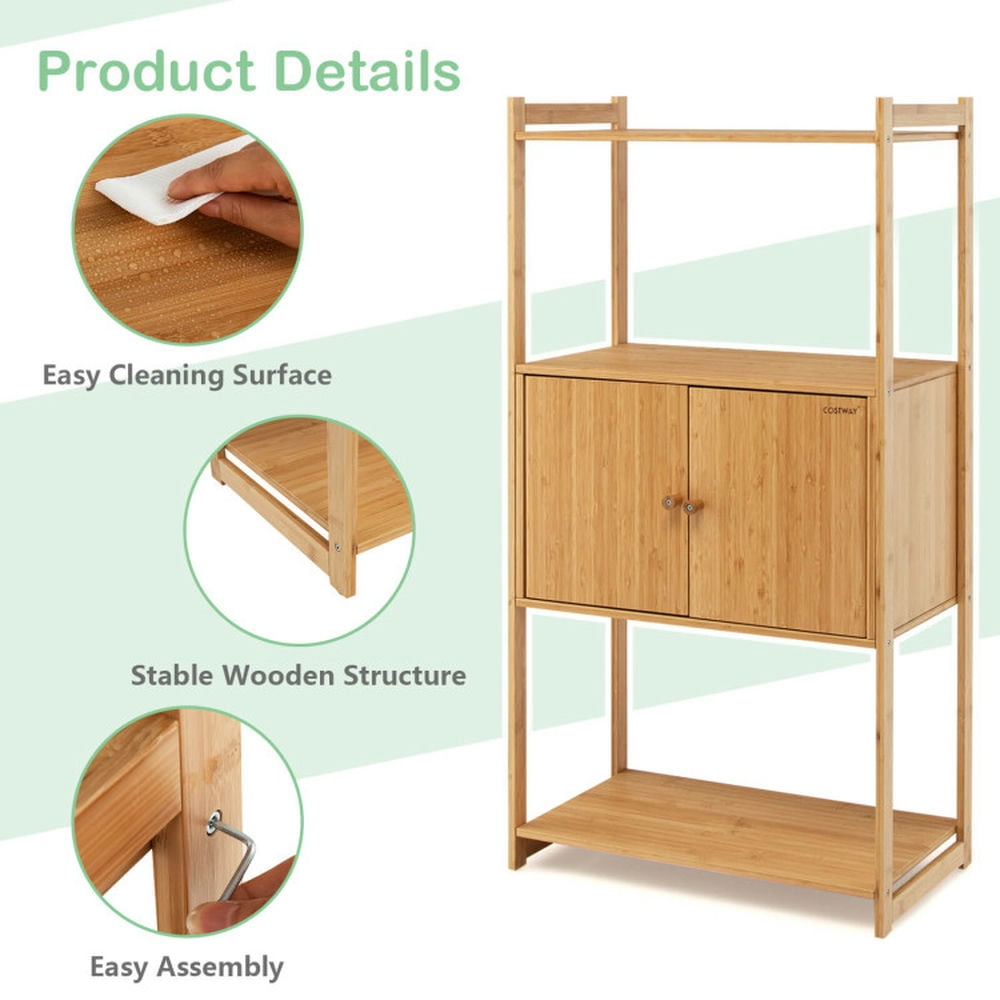 Finihen Bathroom Storage Cabinet, Bathroom Floor Cabinet, Bathroom Bamboo Storage Cabinet with 3 Shelves, for Bathroom, Living Room, Bedroom, Kitchen, Natural Finihen Bathroom Storage Cabinet, Bathroom Floor Cabinet, Bathroom Bamboo Storage Cabinet with 3 Shelves, for Bathroom, Living Room, Bedroom, Kitchen, Natural
