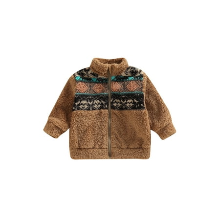 

Pudcoco Baby Cashmere Coat Bohemian Print Stand Collar Long Sleeve Zipper-Up Jackets Warm Outerwear