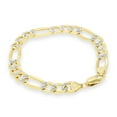thumbnail image 3 of Nuragold 10k Real Yellow Gold Solid Figaro Link 9.5mm Diamond Cut Pave Chain Bracelet (8"-9") Two Tone Italian Jewelry for Men, 3 of 9