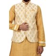thumbnail image 4 of Indian Traditional Cotton Silk Golden Yellow Sherwani Kurta Set with Ivory Jacket for Men, 4 of 6