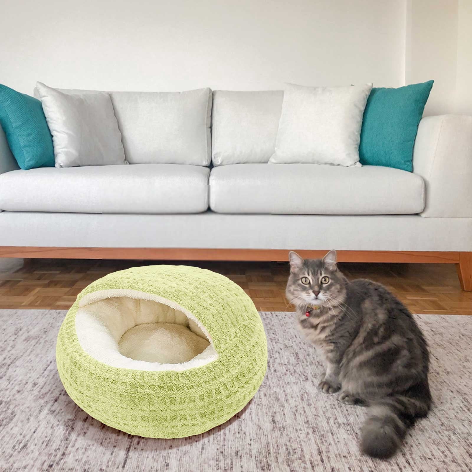 Moocorvic Winter Cat Bed, Round Plush Hooded Bed Cave for Indoor Cats or Small Dog, 23.6 Inch(L)