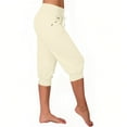 thumbnail image 6 of Eryao Plus Size Capri Hiking Pants for Women High Waisted Drawstring Joggers Pants with Pockets Stretch Lightweight Casual Yoga Capris Beige M, 6 of 10