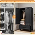 thumbnail image 6 of Black Metal Wardrobe Cabinet with Arched Design - 60" Freestanding Closet Armoire with 1 Drawer, Hanging Rod & Adjustable Shelf - Heavy Duty Storage Organizer for Bedroom, Nursery & Dorm, 6 of 9