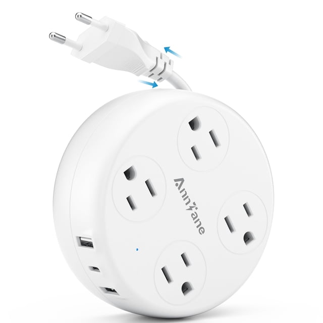 Adaptador de enchufe de viaje AnnTane, regleta de alimentación retráctil, 4 AC, 3 USB