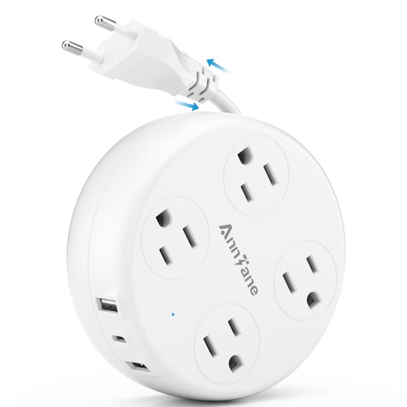 Adaptador de enchufe de viaje AnnTane, regleta de alimentación retráctil, 4 AC, 3 USB