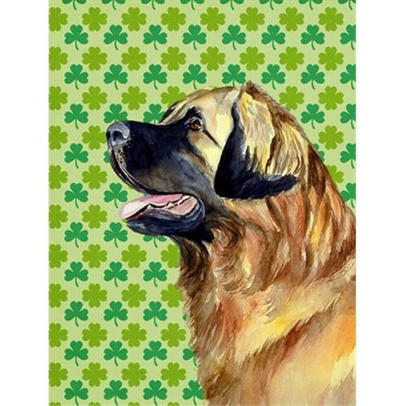 Leonberger St. Patricks Day Shamrock Portrait Flag - Garden Size