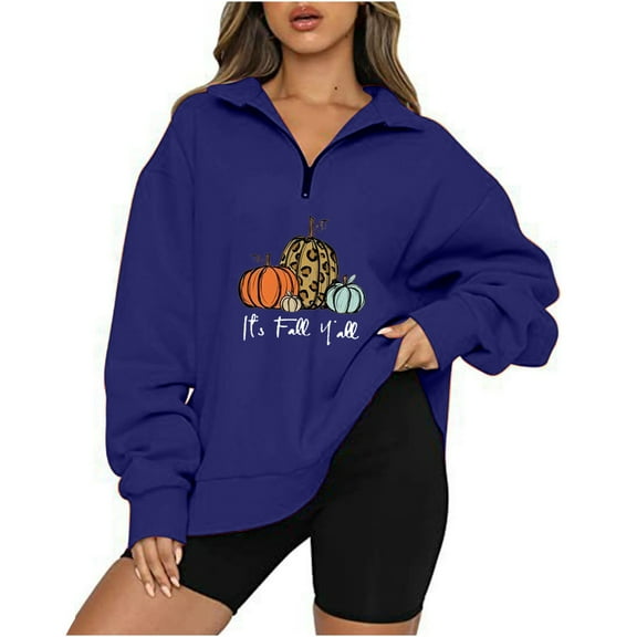 Viikei Zip Up Hoodies for Women Sweatshirt for Women Women Casual Printed Halloween Turndown Neck Long Sleeve Loose Blouse Pullover Tops