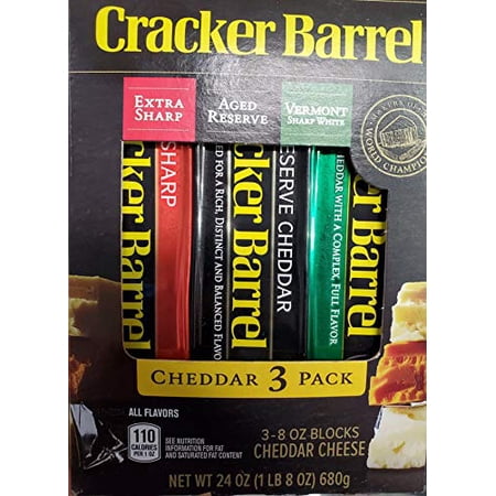 Cracker Barrel Cheddar 3 Pack 3 x 8 oz Blocks Cheddar Cheese total 24 oz