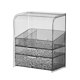 thumbnail image 3 of Organizador de maquillaje elegante, caja de almacenamiento de maquillaje transparente de 3 capas para organizar el escritorio con soporte para lápiz labial, 3 of 9