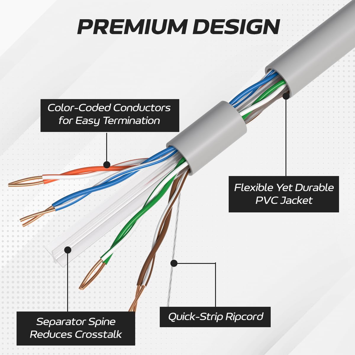 Cables Direct Online 1000ft Cat6 Ethernet Cable Bulk – 23AWG Solid CCA UTP, Unshielded, 550MHz, Pull Box, LAN Network Wire, RJ45 Compatible, Indoor Use, High-Speed Internet, Grey