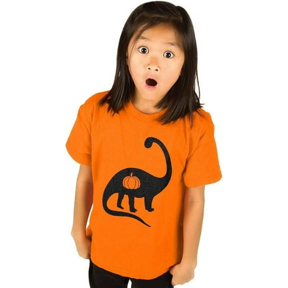 Jack O' Lantern Geeky Pumpkin Face Shirt Halloween Dinosaur Toddler Kids Tshirt Orange 2T