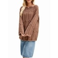 thumbnail image 2 of Women Shirts Knit Off-Shoulder Sweater Long Sleeve Crochet Hollow Out Boho Chic Pullover Brown M, 2 of 10