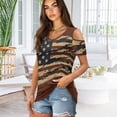 thumbnail image 3 of POLERO Womens Short Sleeve Shirt Retro USA Flag Print Cold Shoulder Tees Cut Out Design Tshirt Tops Soft Sexy for Casual Beach Vacation Tunic Lightweight S, 3 of 8