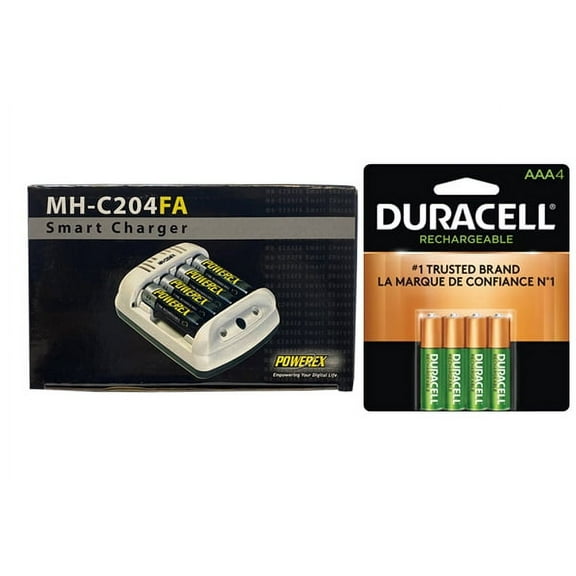 Powerex MH-C204FA AA / AAA Smart Battery Charger & 4 AAA Duracell Rechargeable (DX2400) Batteries (900 mAh)