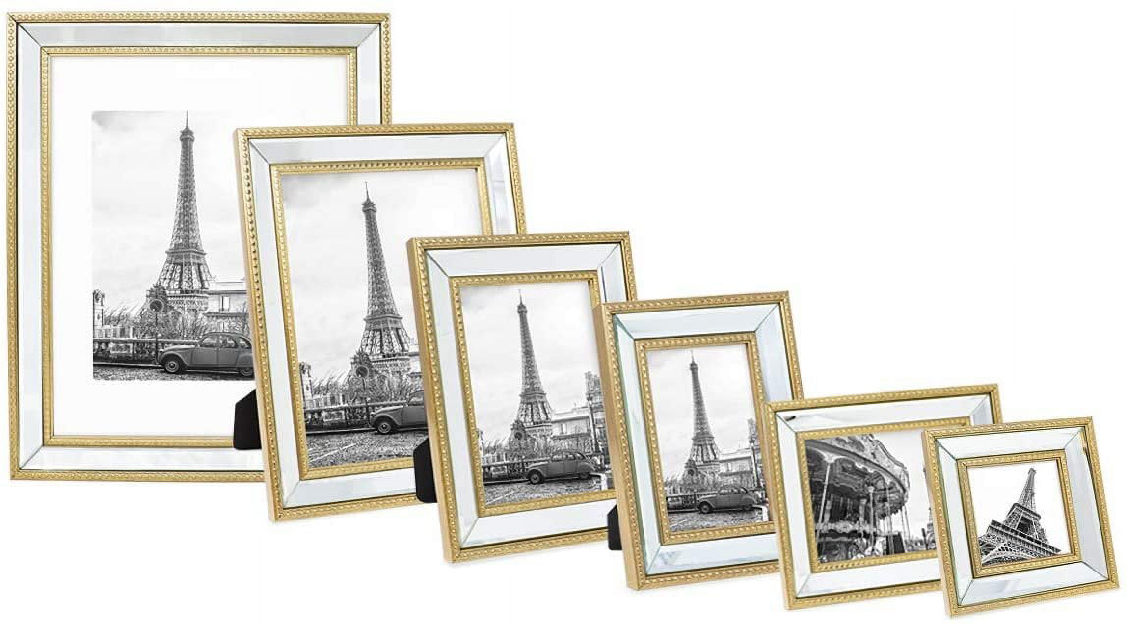 Isaac Jacobs 8x10 Gold Mirror Bead Picture Frame - Classic Mirrored Frame with Dotted Border Made for Wall Display, Tabletop, Photo Gallery and Wall Art