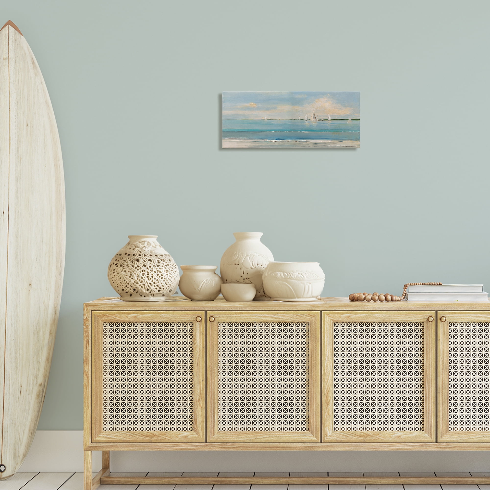 Stupell Industries Distant Painterly Sailboats Nautical & Beach Painting Wrapped Canvas Art Print Wall Art, 24 x 10