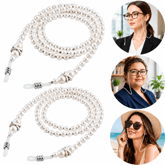 2 Pack Elegant Eyeglasses Chain for Women, Anti‑Slip Neck Glasses Strap, Stylish Eyewear Retainer for Reading Glasses and Sunglasses