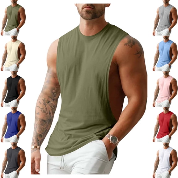 JTSRKL Mens Cut Off Tank Tops Sleeveless Loose Fit Soft Breathable Summer Gym Shirts Fast Drying Lightweight Daily Workout Comfort Muscle Tees Army Green XXL