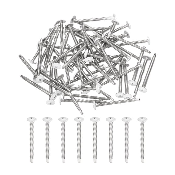 Uxcell 60Pcs M4.2x50mm White Pan Head Self Tapping Screws for Metal, Silver