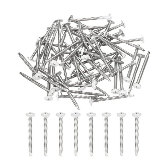 Uxcell 60 Pcs Vis Autotaraudeuses Blanches M4.2x50mm pour Métal, Argent
