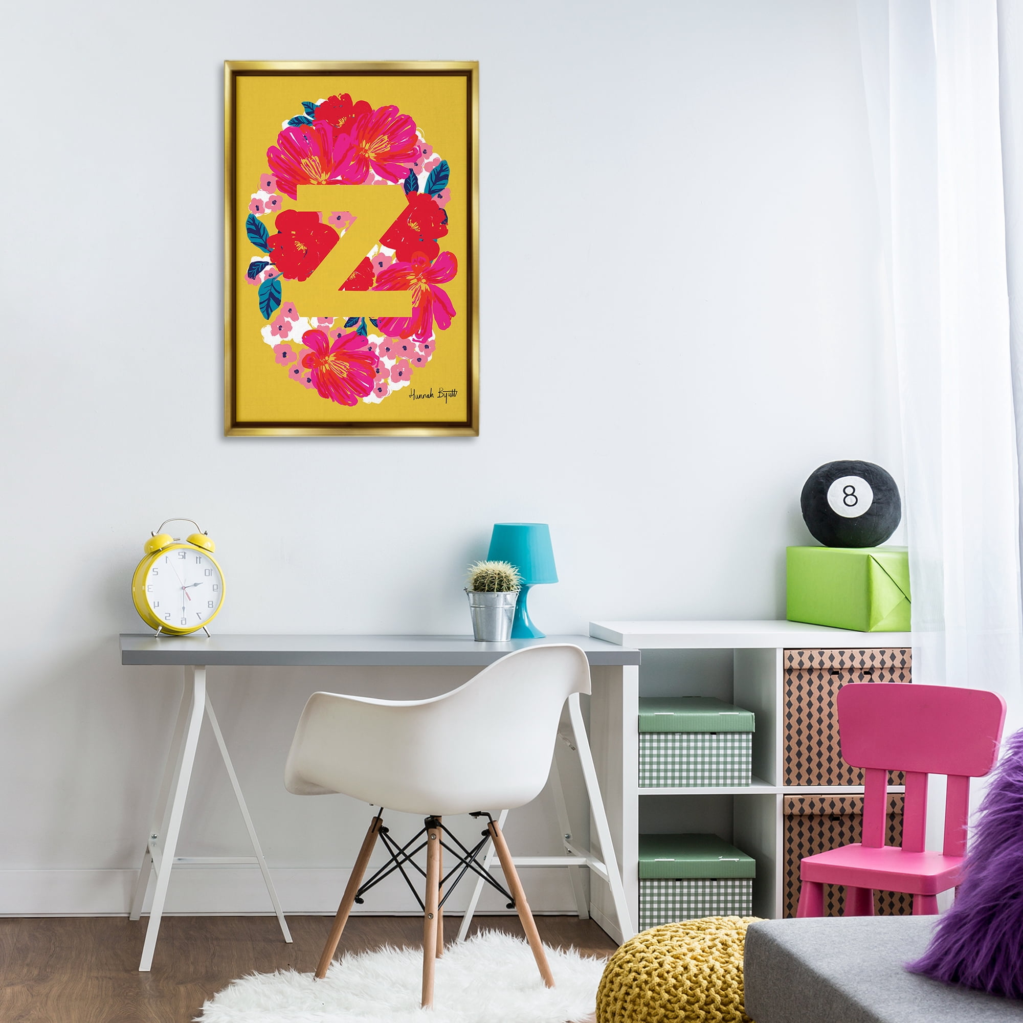 Stupell Industries Floral Bloom Letter Z Botanical & Floral Painting Gold Floater Framed Art Print Wall Art, 21 x 31