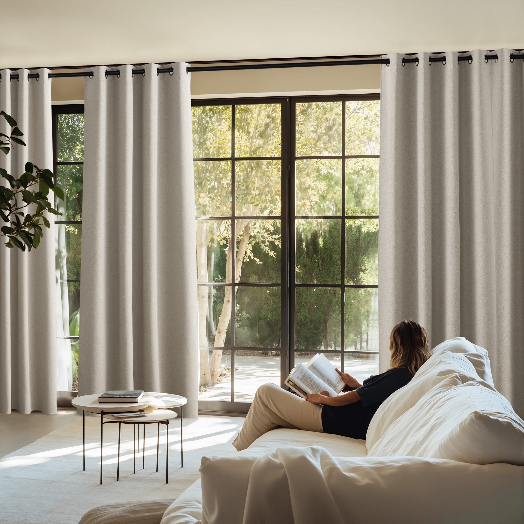 NICETOWN Full Blackout Linen Curtains for Living Room Thermal Insulated Room Cooling Window Draperies for Dining Room, Natural, 2 Panels, 52" W x 90" L