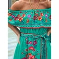 thumbnail image 5 of Women's Mexican Maxi Dress Off the Shoulder Sleeveless, Floral Print Long Beach Dress for Summer, Bohemian Vacation Green XXL, 5 of 8