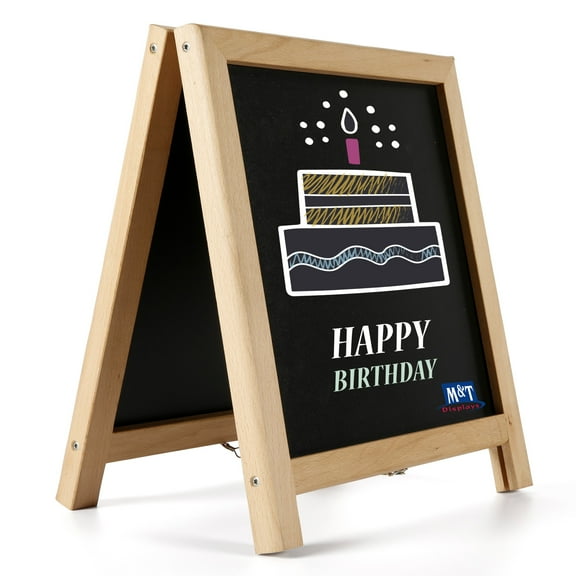 M&T Displays Tabletop Double-Sided Mini A Board with Erasable Chalkboard, Ad Frame for Restaurant, Store, Office, Wedding, Party, Event, Home (Natural Wood, 12x14)
