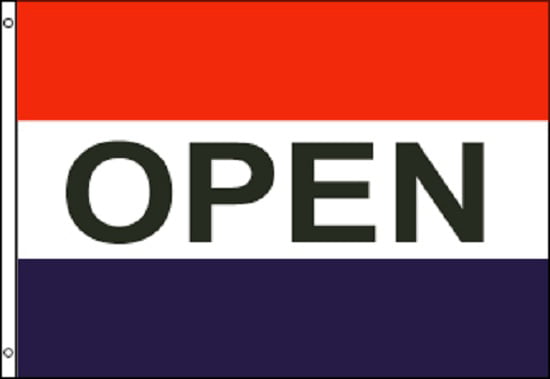 OPEN flag 3'x5' RED WHITE BLUE banner store concession business advertising 