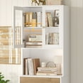 thumbnail image 4 of Homfa 71" Tall Bookcase with Glass Doors and 3 Drawers, White Bookshelf Storage Cabinet with Adjustable Shelf, Freestanding Display Bookcase for Living Room, Home Office, White Khaki, 4 of 9