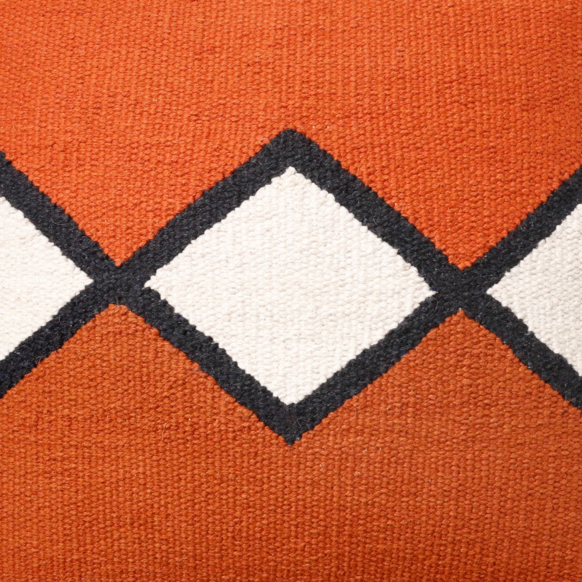 Laddha Home Designs Handwoven Embroidered Diamond Cotton Throw Pillow Cover - 20" - Orange and White