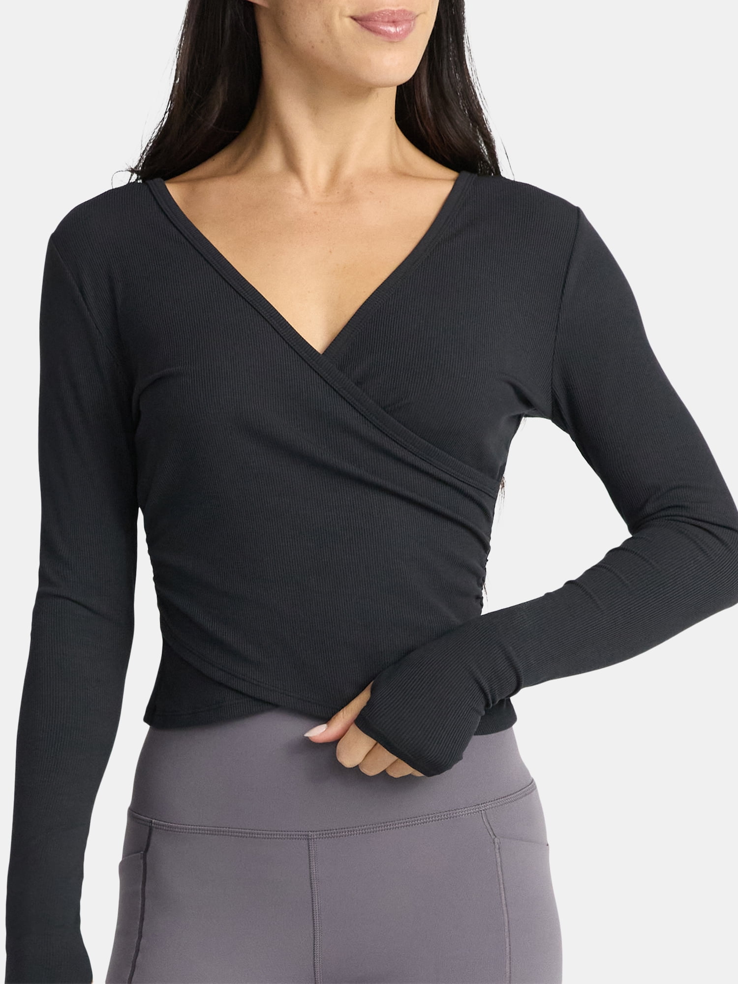 Avia Women's Reversible Wrap Top with Long Sleeves, Sizes XS-XXXL