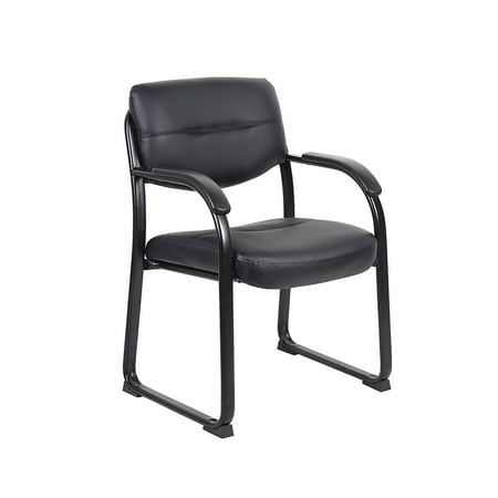 boss office products b9519 leather sled base side chair with arms in
